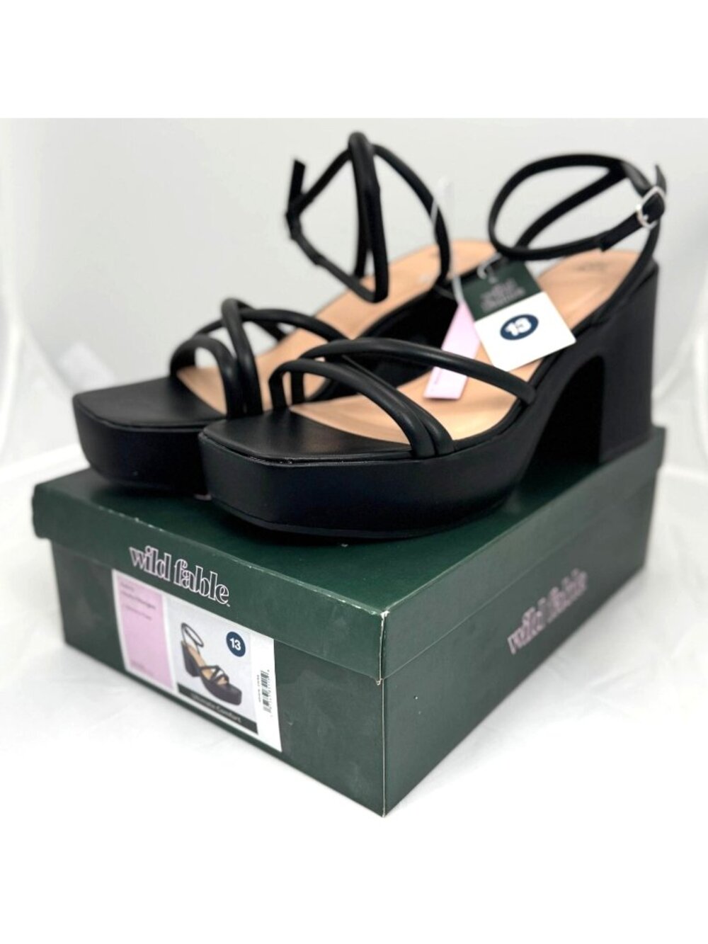 Wild Fable Womens Heels Size 13 Black Astro Memory Foam Strappy Platform 4" NWB